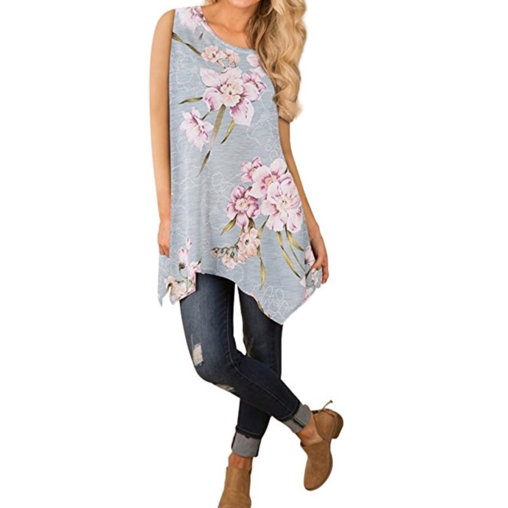 Botanical baby blue blouse